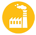 Factory icon in a yellow circle, with a smokestack emitting smoke.