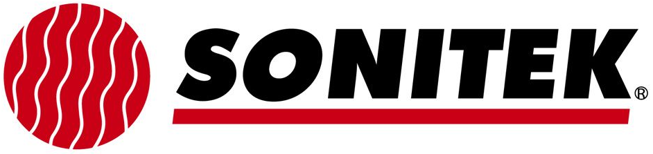 Sonitek logo featuring a red, wavy-line circle and the word