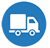 White delivery truck in a blue circle, representing shipping or delivery.