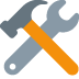 Wrench and screwdriver crossed over a light gray square with an orange diagonal bar
