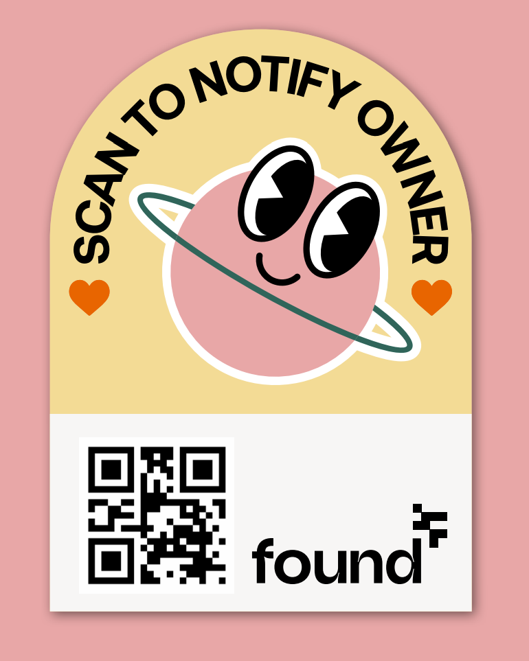 A sticker that says scan to notify owner found