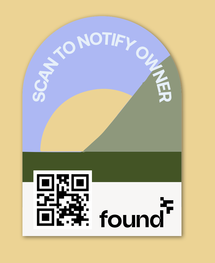 A sticker that says scan to notify owner found