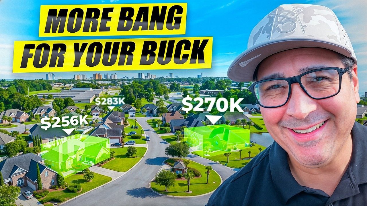 Man with glasses smiling, next to a neighborhood scene. Text: