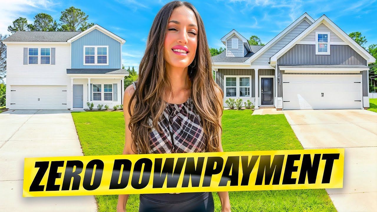 Woman in front of two houses with a