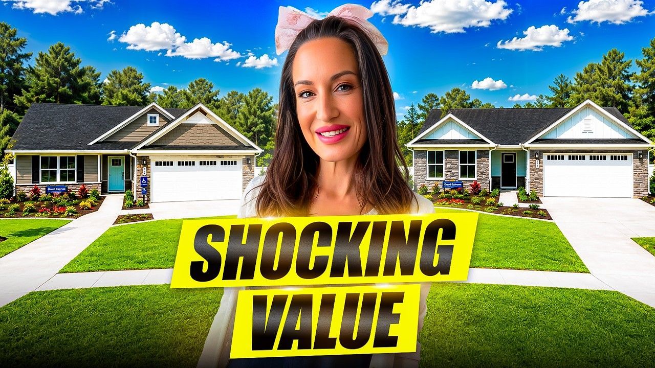 Woman over suburban houses with bold yellow text reading “SHOCKING VALUE”
