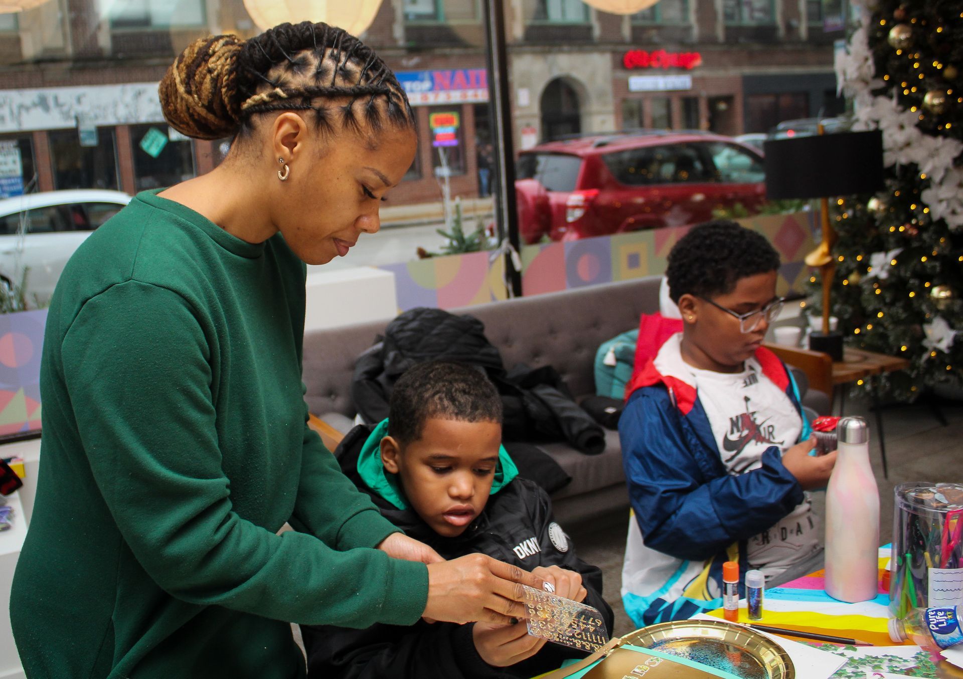 Kids working on arts & crafts.