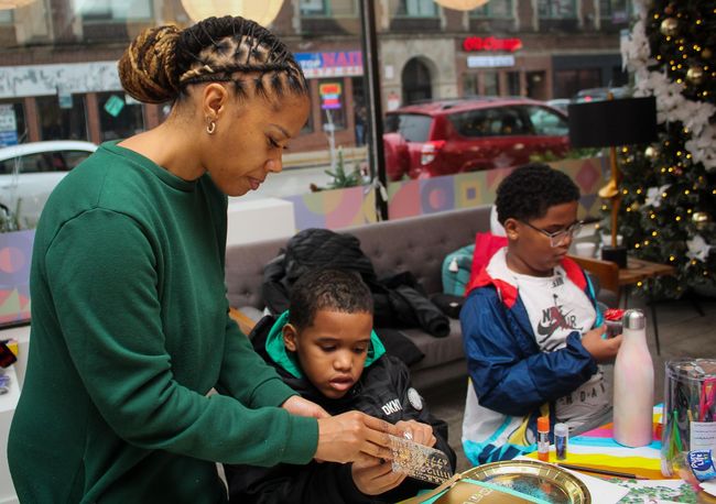 Kids working on arts & crafts.