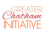 Logo for Greater Chatham Initiative, text in brown, red and orange.