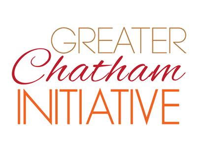 Logo for Greater Chatham Initiative, text in brown, red and orange.
