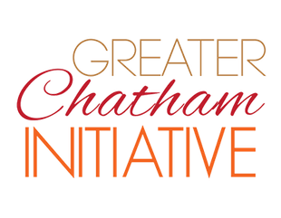 Logo for Greater Chatham Initiative, text in brown, red and orange.