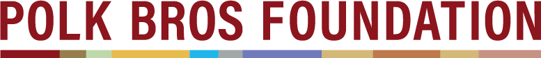Polk Bros Foundation logo in maroon with a colorful gradient line below.
