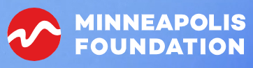 Logo of Minneapolis Foundation: red circle with white wavy design; 
