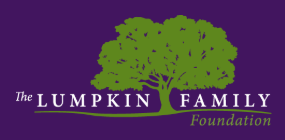 Logo of The Lumpkin Family Foundation with a green tree on purple background.