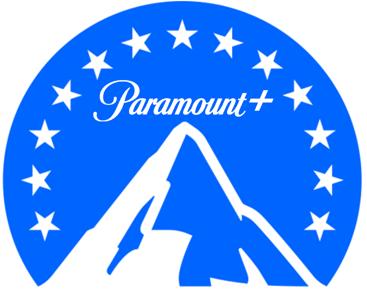 Paramount+ logo: blue arc with white stars, mountain graphic, and text
