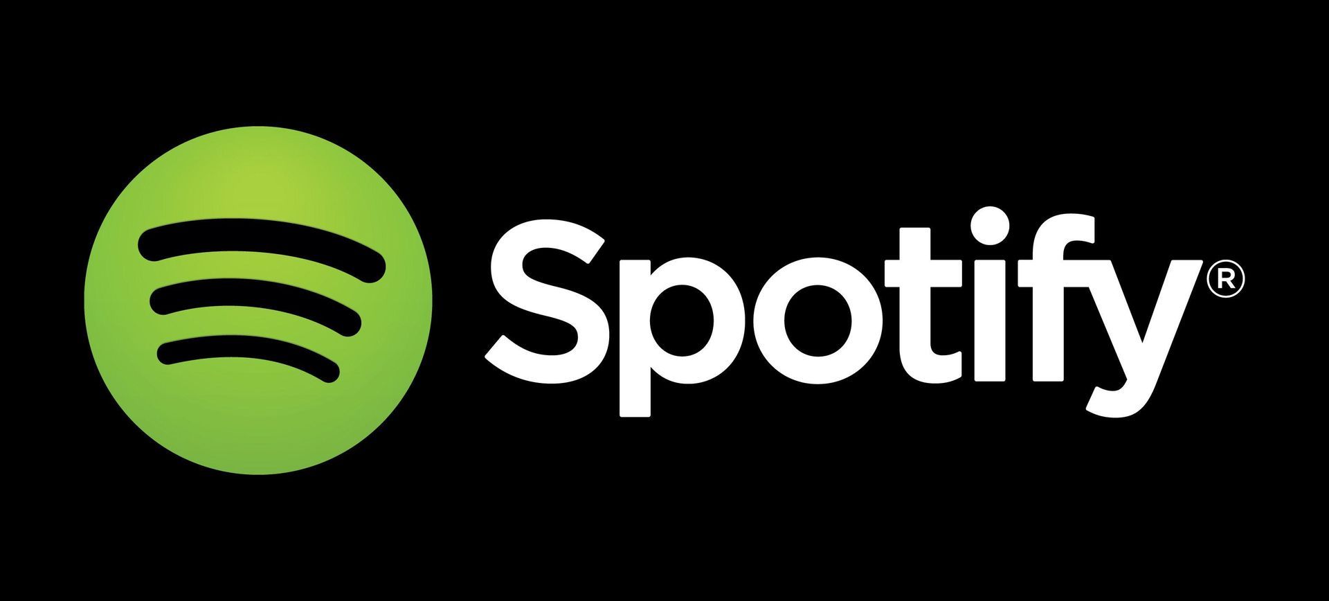 Spotify logo: green circle with horizontal lines, white text on black background.