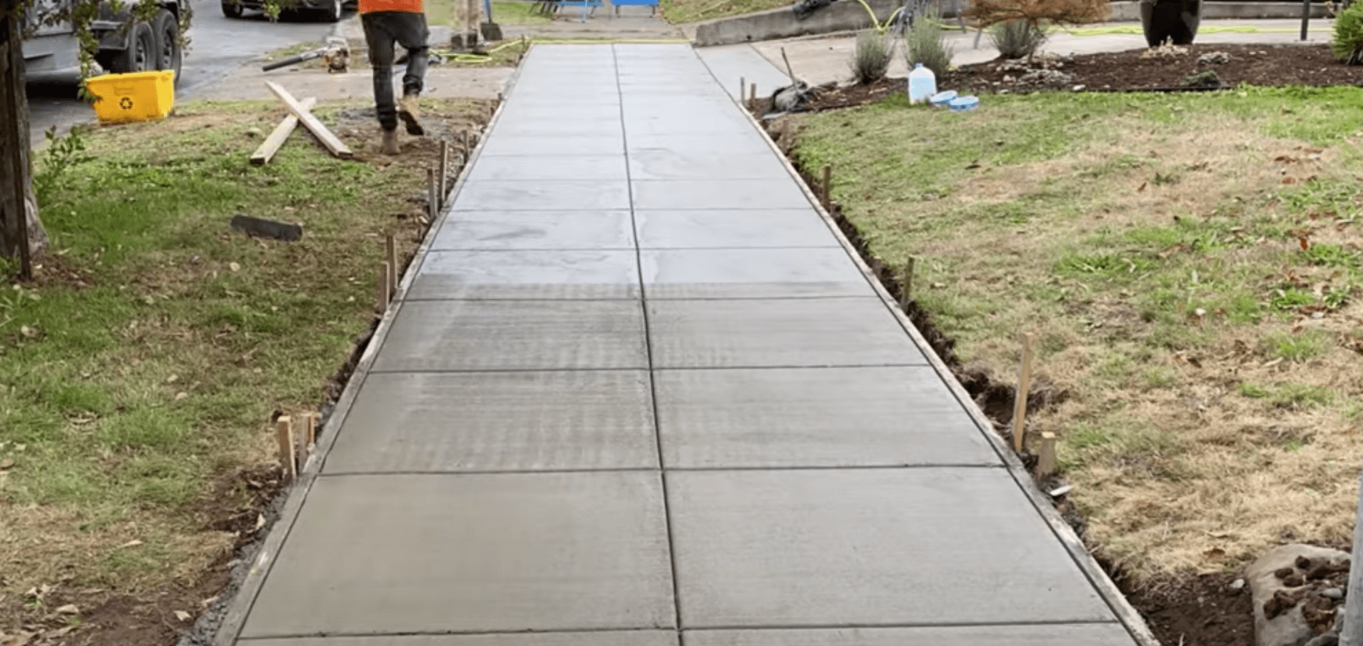 Concrete Sidewalk in the process of curing