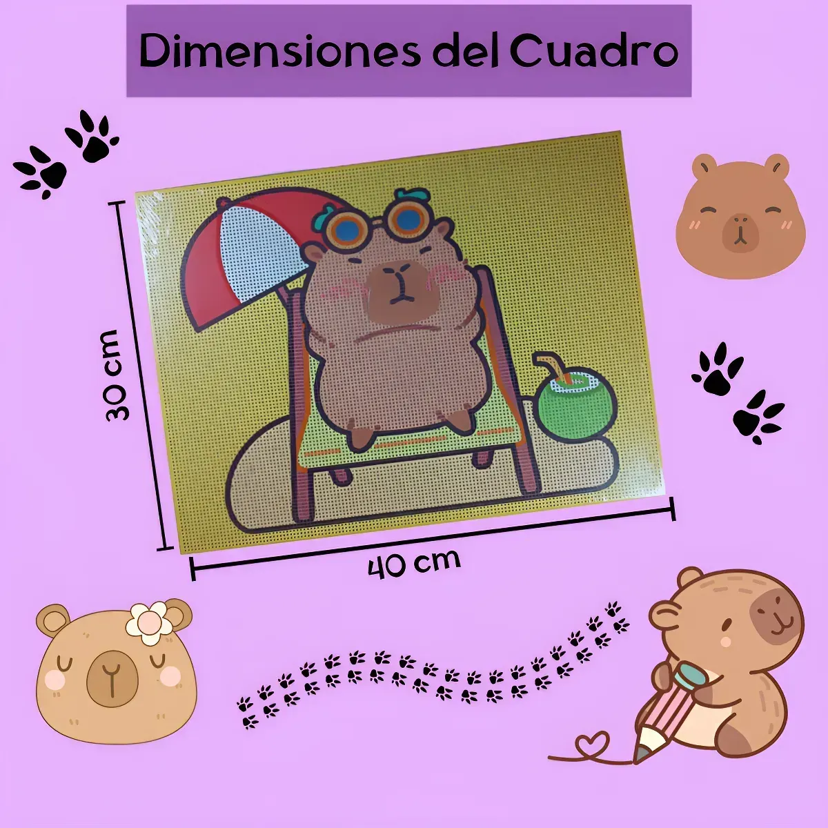 Dormitorio rosa con un póster de un animal de dibujos animados en la pared. Pequeños corazones rosas rodean el póster.