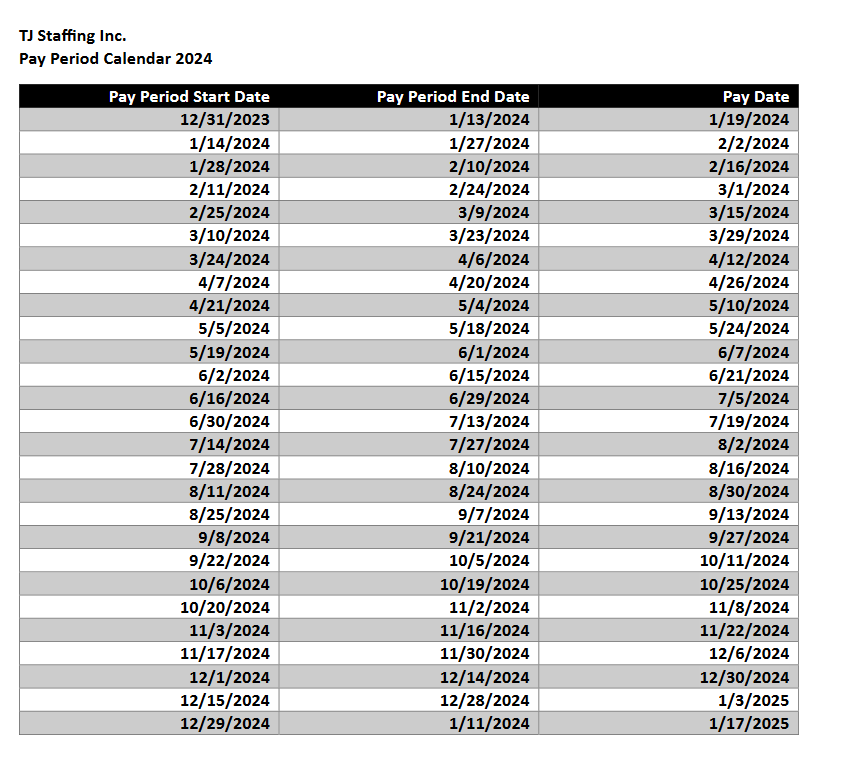 A Pay Period Calendar For The Year 2004 — Billings, MT — TJ Staffing Inc.
