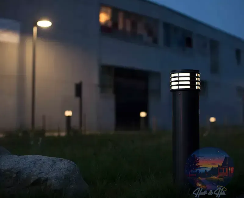 black bollard light on pathway