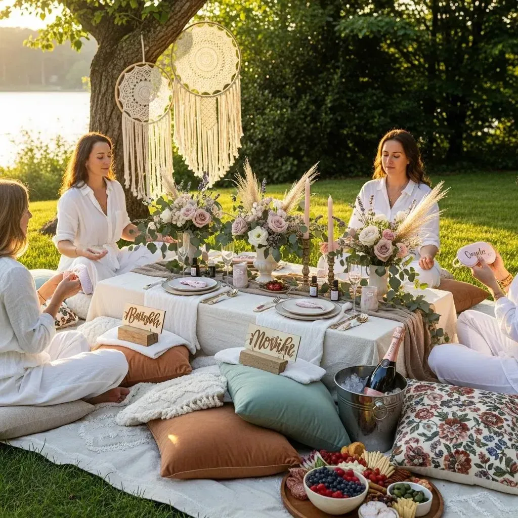 customized bachelorette spa picnic setup with personalized decor and serene atmosphere in sarasota