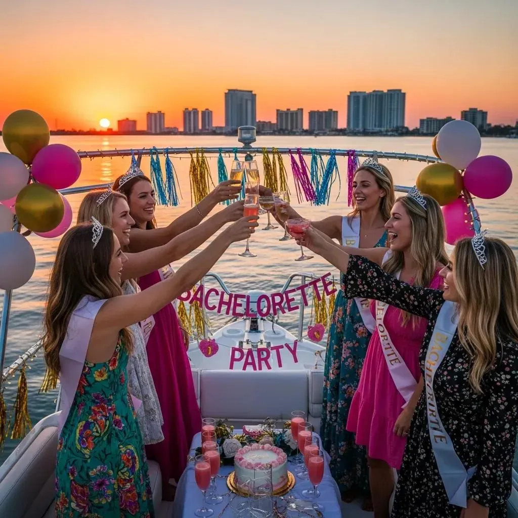 group of friends celebrating on a sunset cruise in sarasota capturing the joy of a bachelorette party