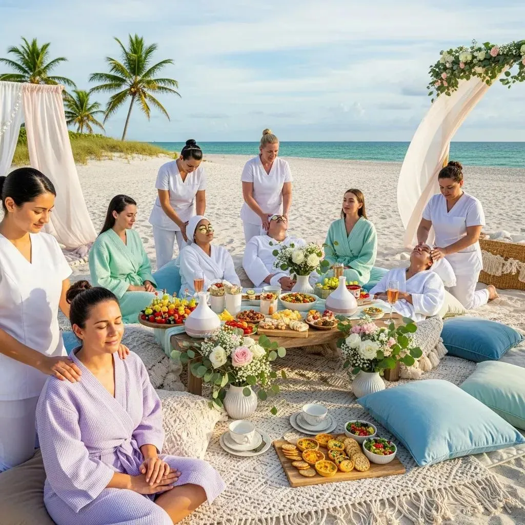 group of women enjoying luxury spa treatments at a picnic in sarasota highlighting relaxation and celebration