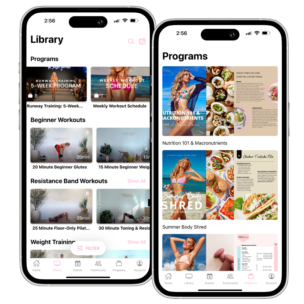 Allegra Paris Bikini Body App screenshots to show the workouts and programs