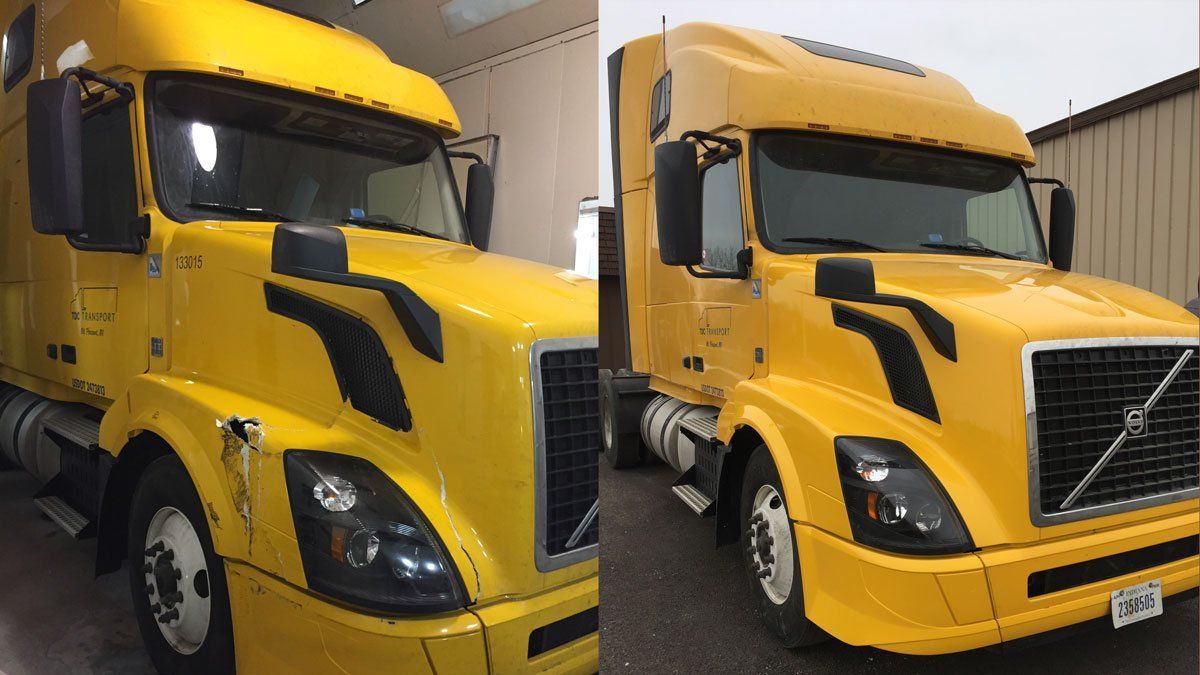 big yellow semi before and after