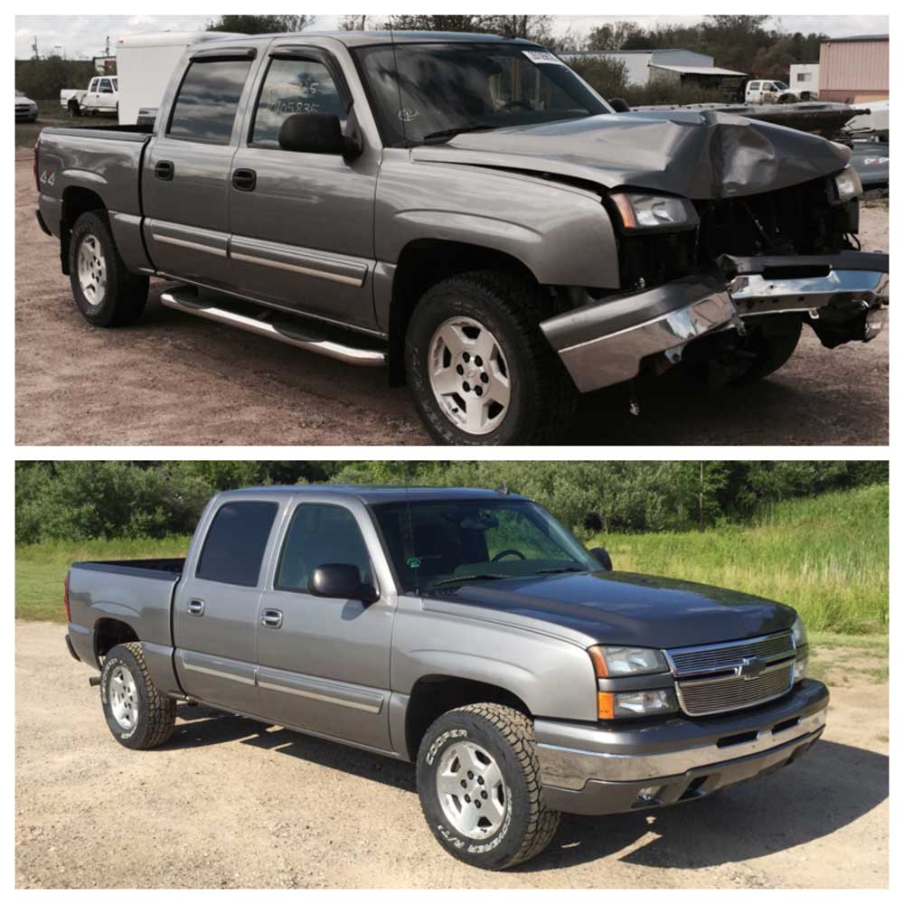 silver truck before and after