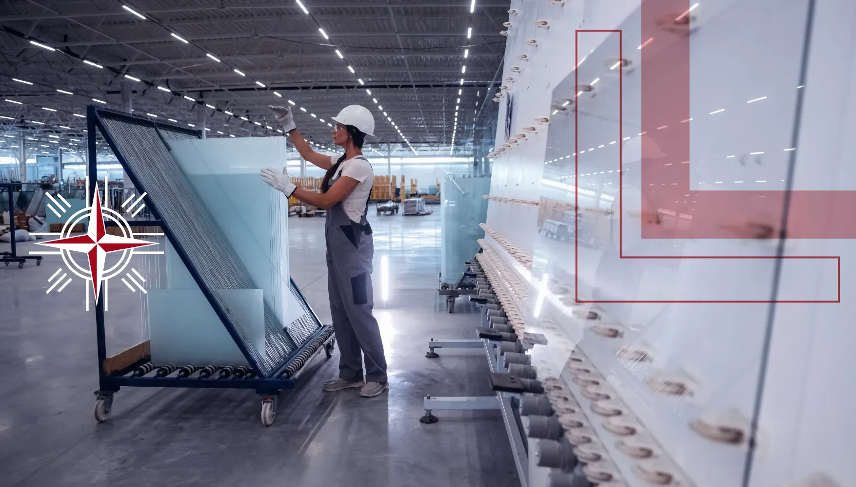 Colaboradora manipulando folha para parede de vidro