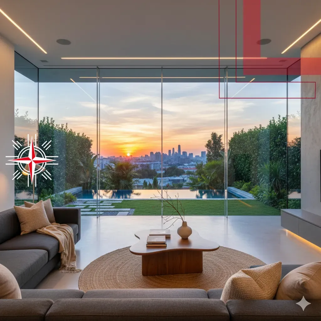 sala com parede de vidro