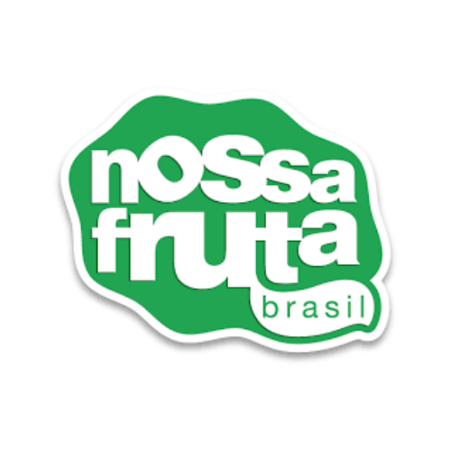A green and white logo for nossa fruta brasil