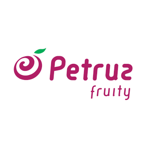 Um logotipo roxo e branco para a Petruz Fruity