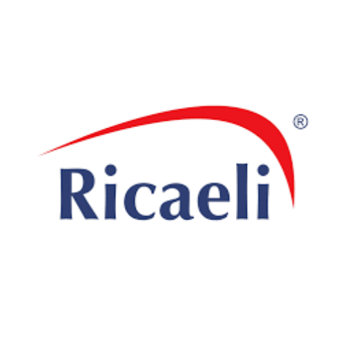 Um logotipo azul e vermelho para ricaeli em um fundo branco.