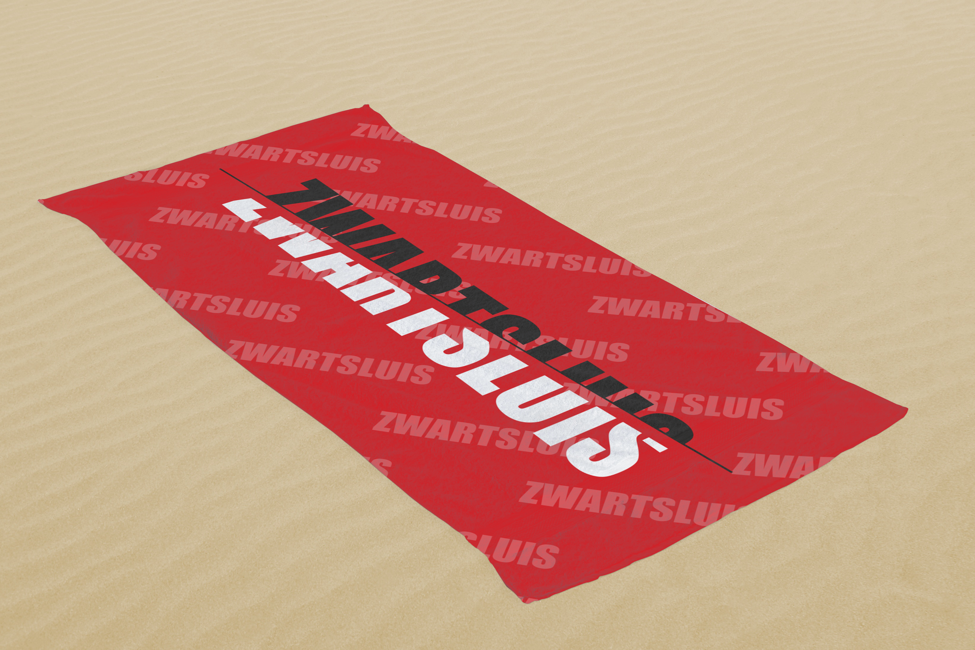 Een rode handdoek met het woord zwartsluis erop