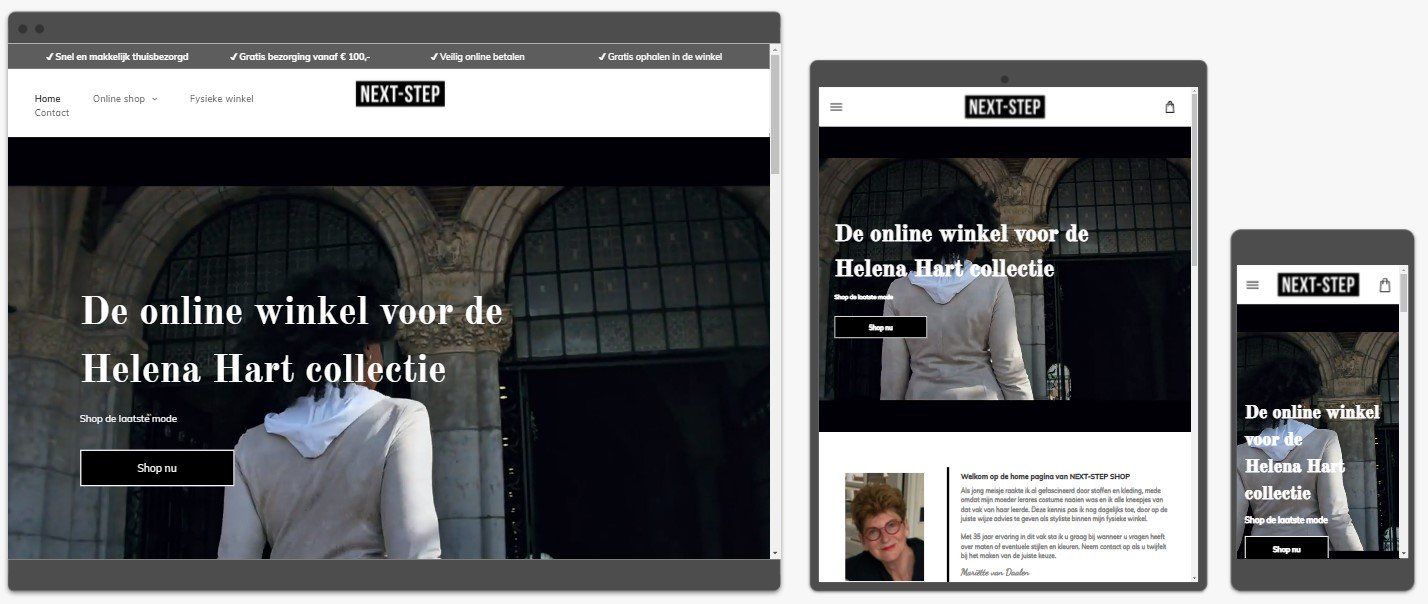 Een website wordt weergegeven op een computer, tablet en mobiele telefoon.