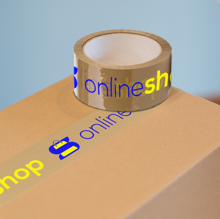 Een rol bruin plakband met de tekst onlinesh erop