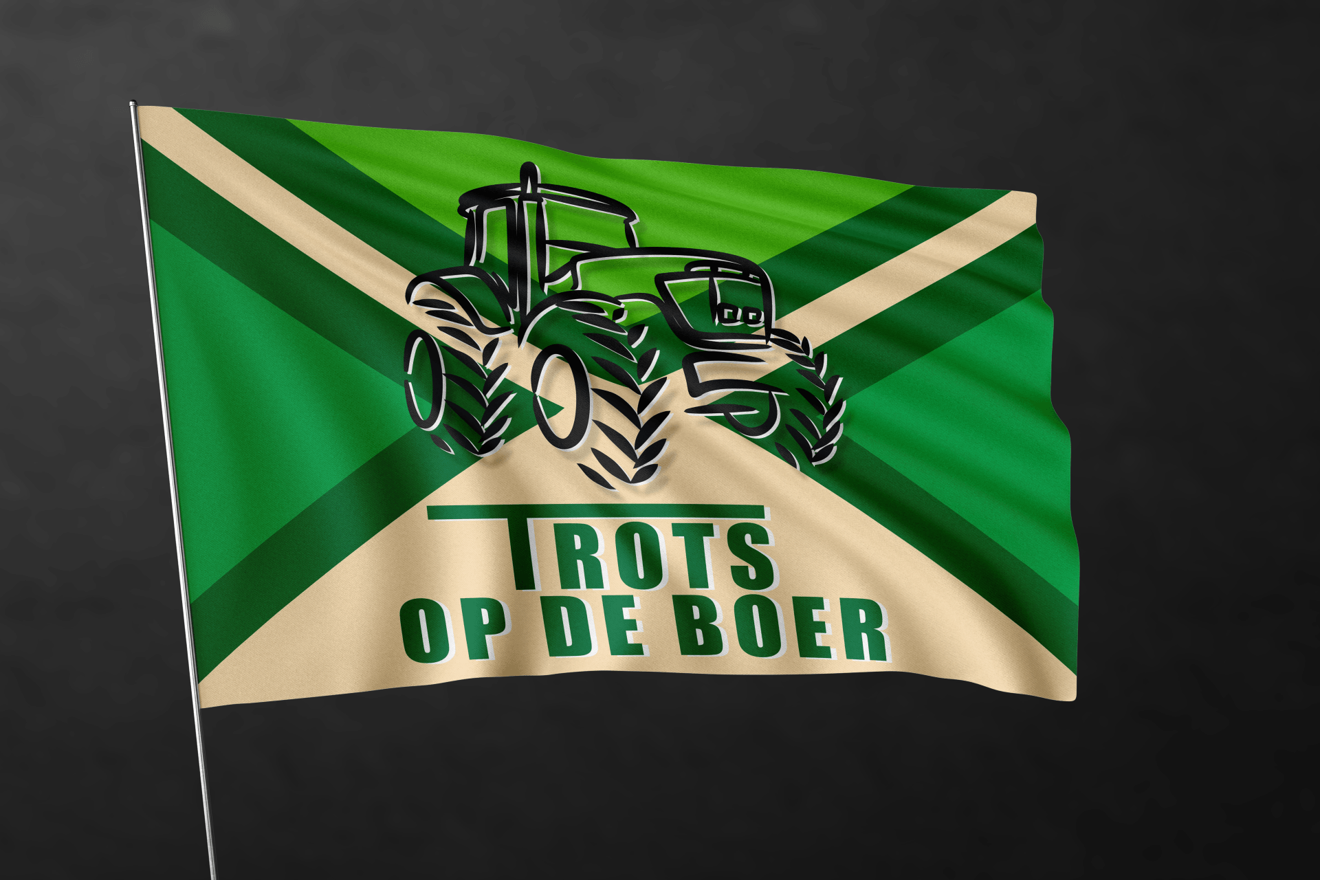 Een vlag met daarop 'trot op de boer'