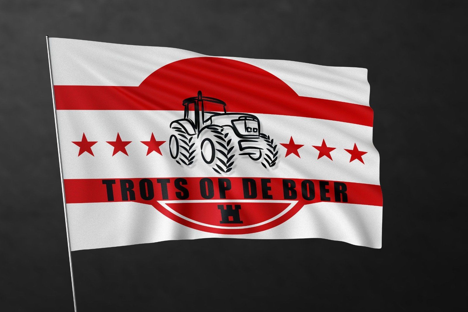 Een vlag met daarop 'trot op de boer'