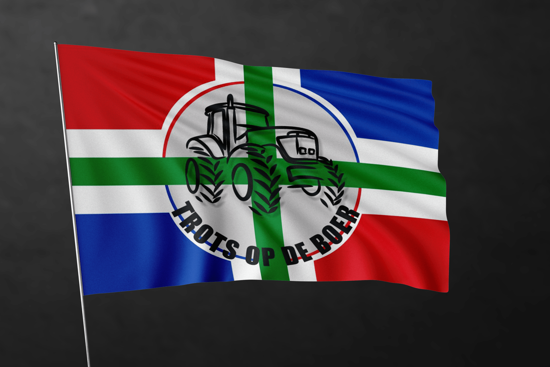 Een vlag met daarop 'trot op de boer'