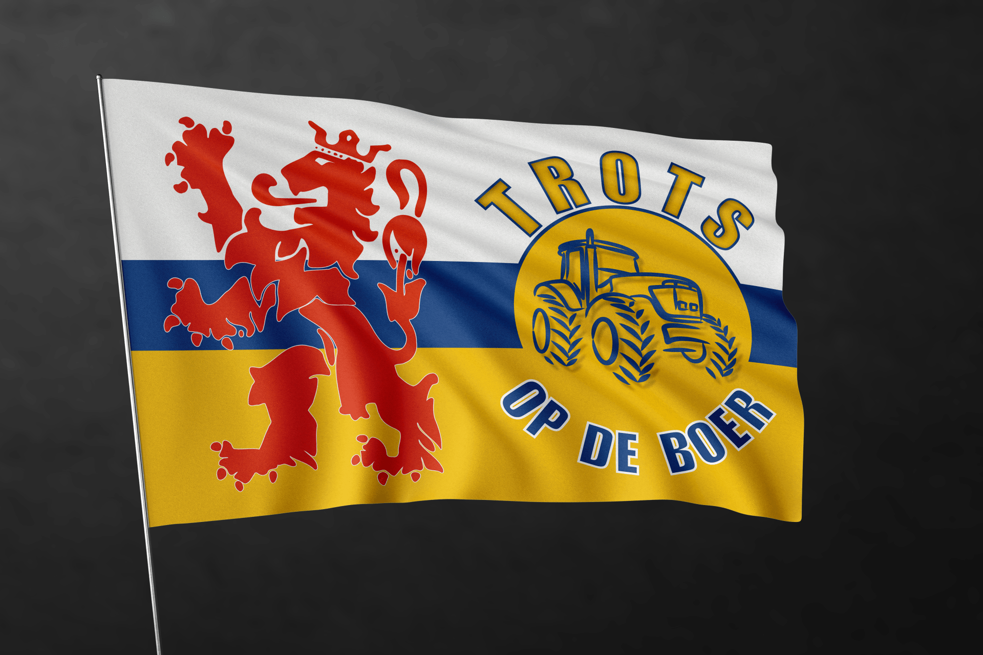 Een vlag met daarop 'trot op de boer'