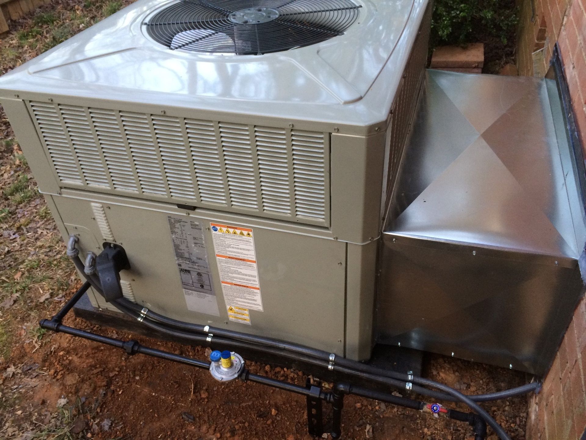 A newly installed outdoor air conditioner