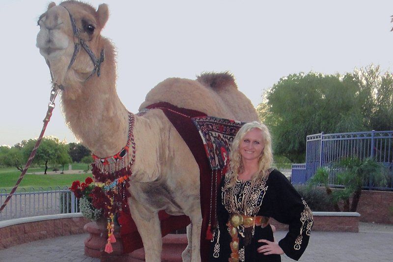 Student events graduation Arabian nights theme showing camel decoration