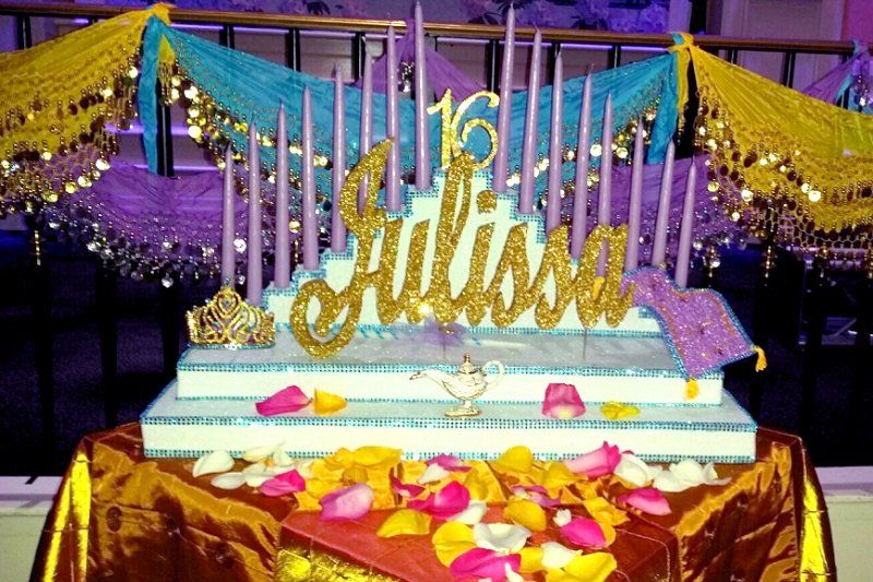 Teen birthday party Arabian nights themed sweet 16 cake