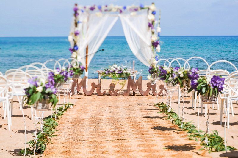 Wedding celebration on the beach outdoor setup
