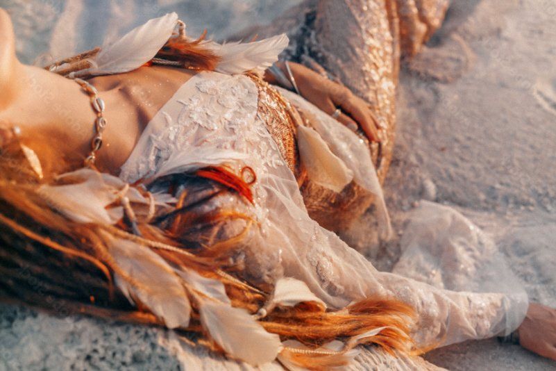 Wedding celebration woman wearing rustic style wedding dress