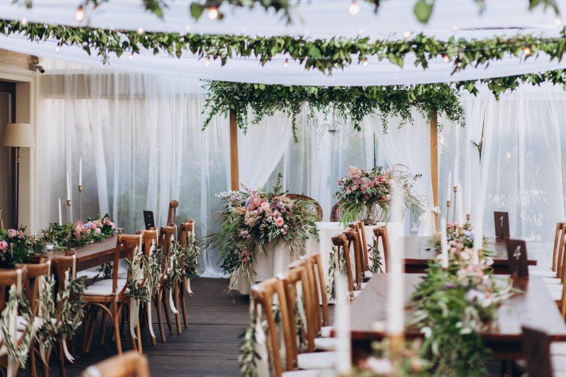 Wedding celebration rustic styled indoor seating arrangement