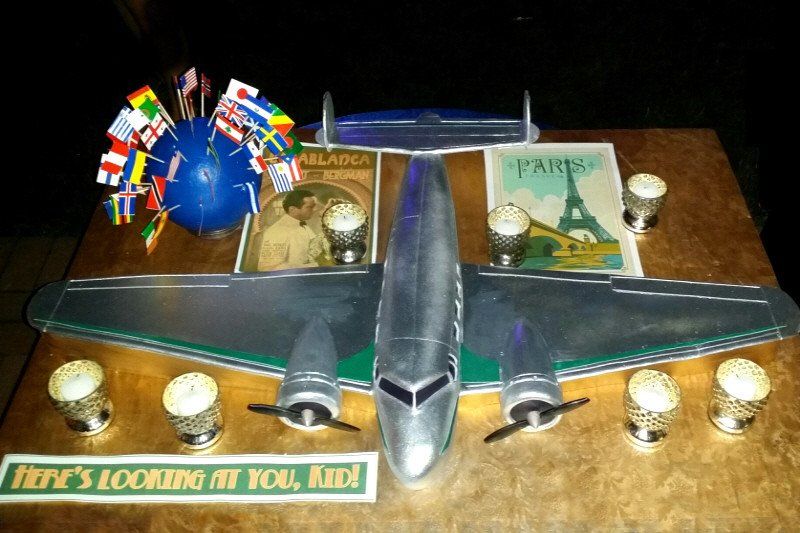 Adult Social Event Casablanca themed airplane cake