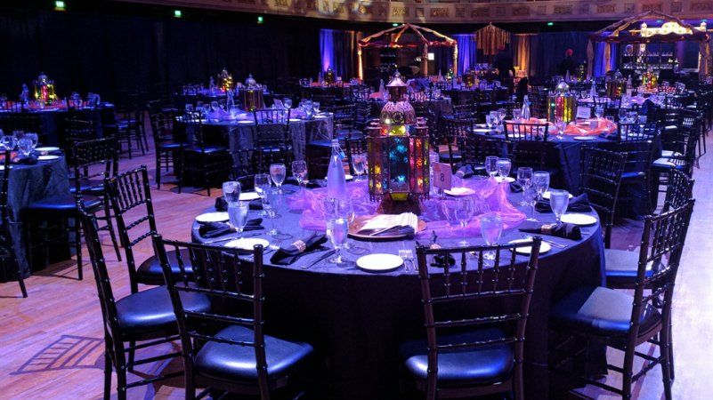 Galas and fundraising event fancy table settings and dining room setup