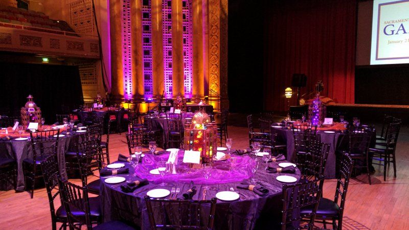 Galas and fundraising event table settings and screen setup